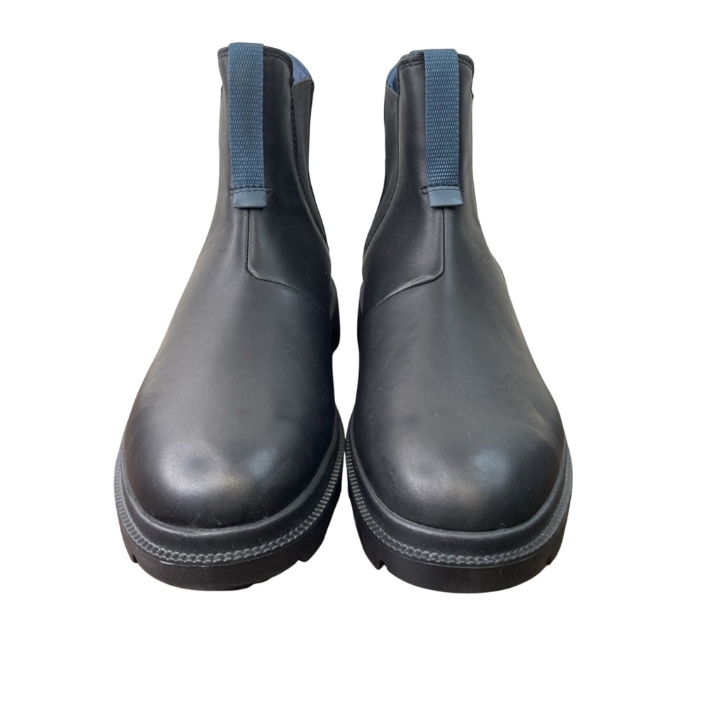 OluKai Heui Black Leather Chelsea Boots Women US W6 EUR 36 Lug Sole Pull On - Picture 1 of 6